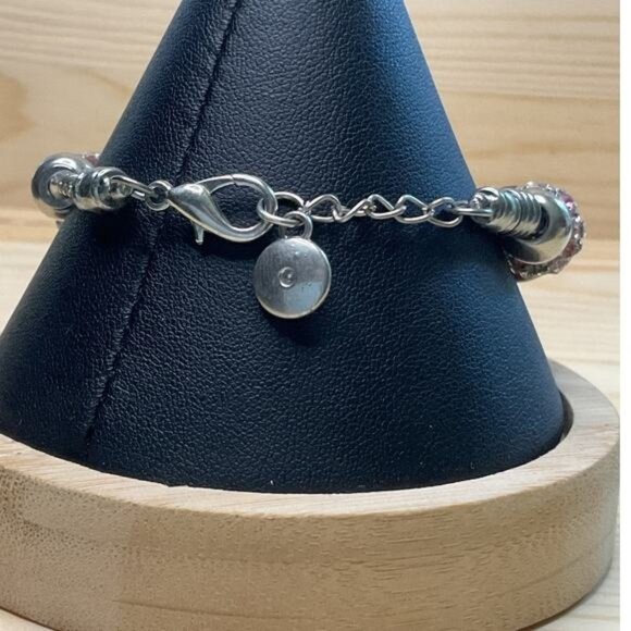 Beaded Bracelet With Burgundy Glass & Silver-Tone Metal Beads Adjustable - Picture 2 of 6